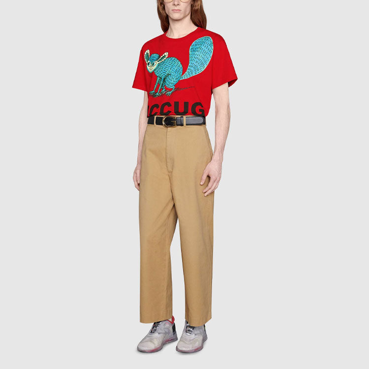 Gucci x Freya Hartas FW21 Crossover animal Printing Short Sleeve Red 548334-XJDHM-6229