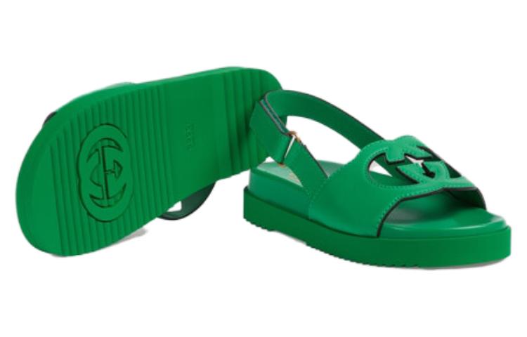 (WMNS) Gucci Interlocking G Leather Sandals 'Green' 738687-US000-3727
