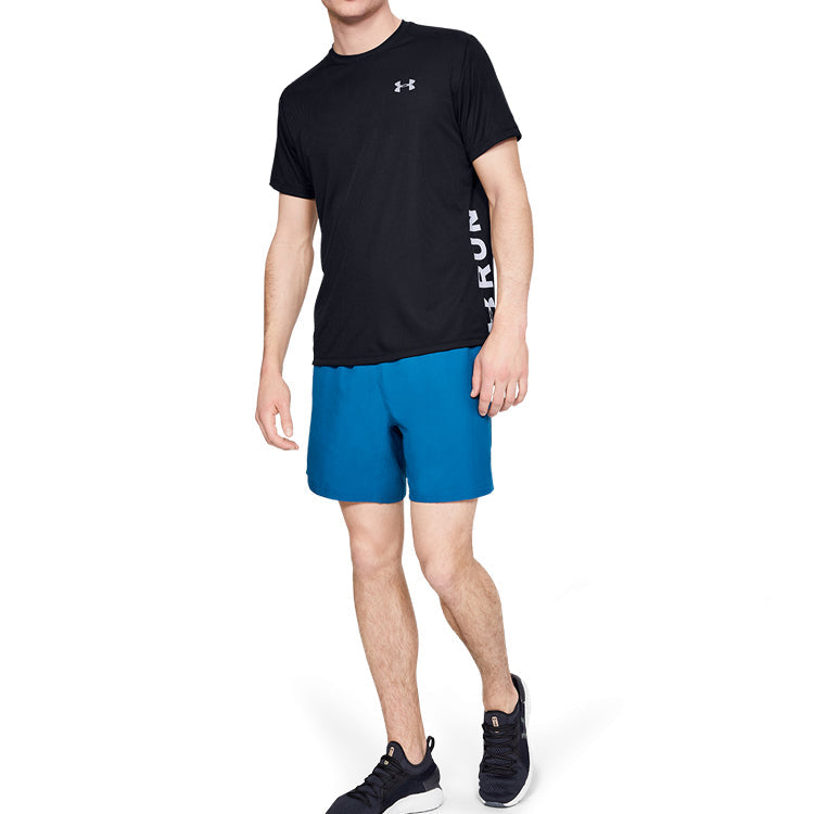 Men's Under Armour Stride Side Alphabet Running Short Sleeve Black 1346551-001