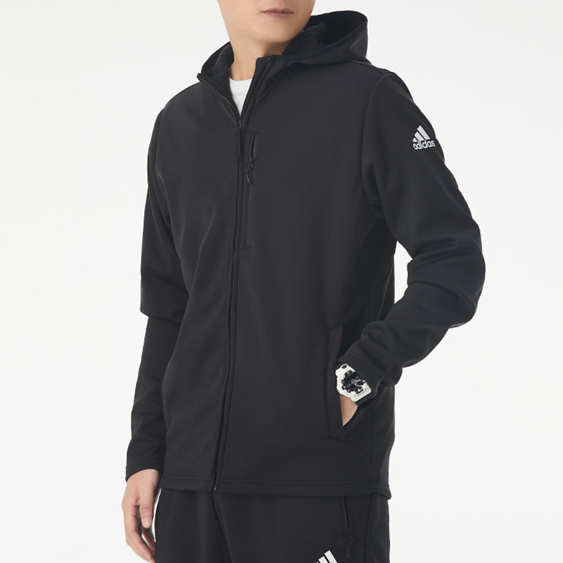 adidas Perfom Fl Jkt logo Printing Fleece Stay Warm Woven Sports Hooded Jacket Black GV3515