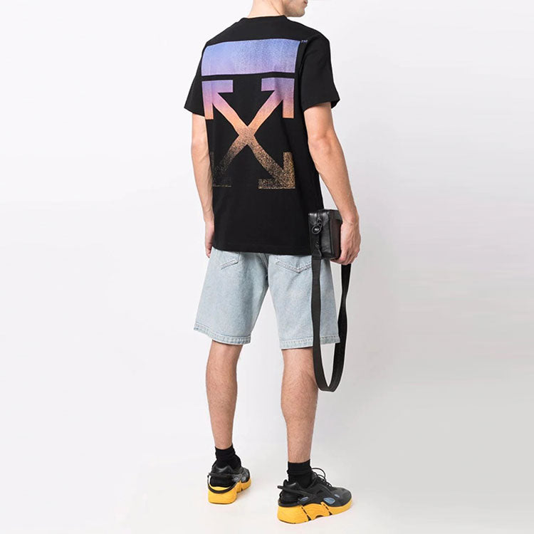 Off-White FW21 Gradient Multi-Color Arrow Short Sleeve Ordinary Version Black OMAA027F21JER0051084