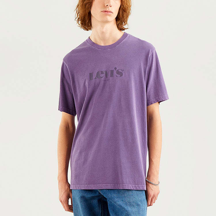 Men's Levis Logo Round Neck Pure Cotton Pullover Short Sleeve Dark Purple T-Shirt 16143-0104