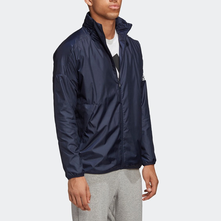 adidas Stripe Stand Collar Sports Jacket Blue FI4039