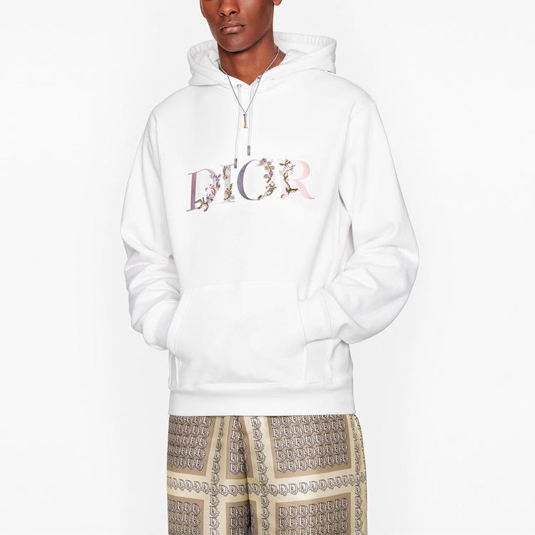 DIOR Flowers Floral Logo Embroidered Printed Loose Hooded Sweatshirt For Men Black 113J688A0531-C084