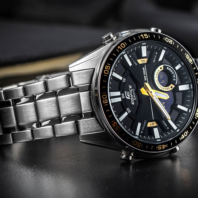 CASIO Analog EDIFICE Mens SilverBlack Analog/Digital Combo EFV-C100D-1B