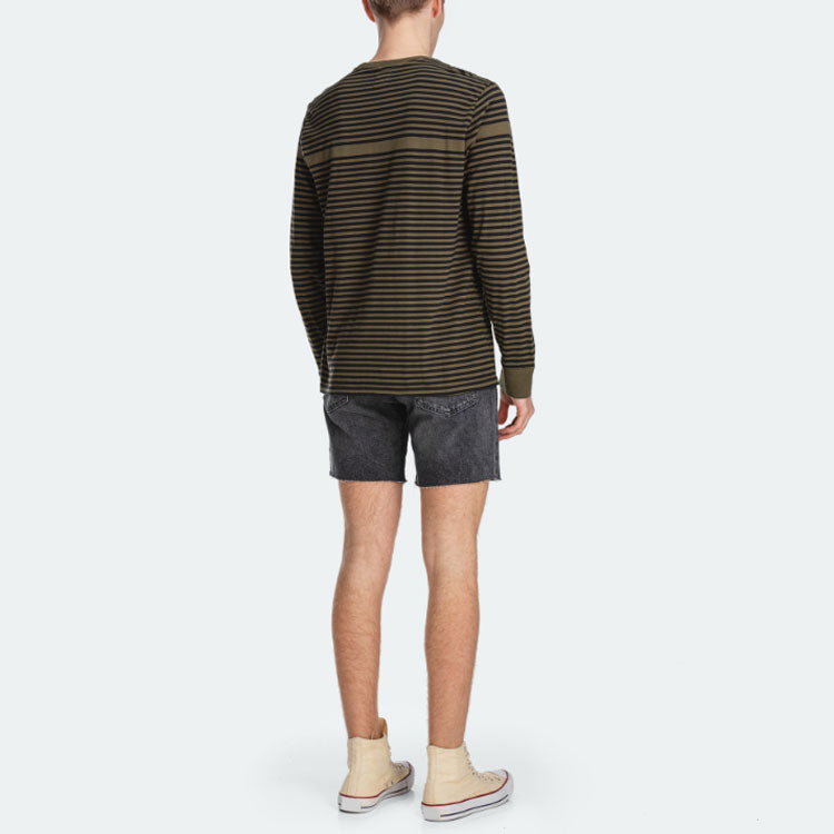 Men's Levis Casual Pure Cotton Stripe Long Sleeves Dark Green T-Shirt 85622-0000
