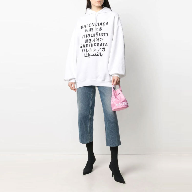(WMNS) Balenciaga SS21 Logo Printing Hoodie White 641529TJVI69040