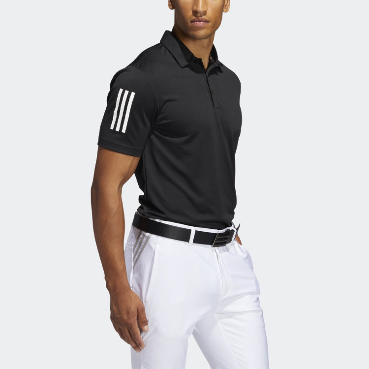 adidas Golf Sports Stripe Printing Short Sleeve Polo Shirt Black FJ9837