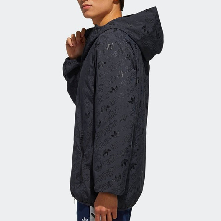 adidas originals Full Print logo Casual Hooded Jacket Gray EB4071