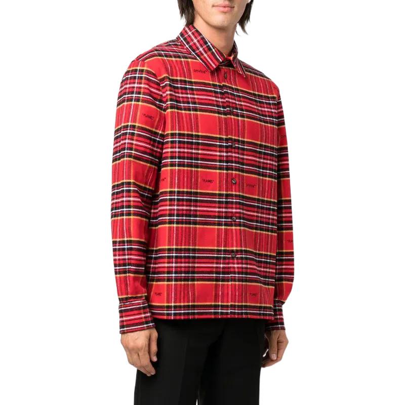 Off-White FW22 Stripe Lapel Long Sleeves Red Shirt OMGA227F22FAB0012510