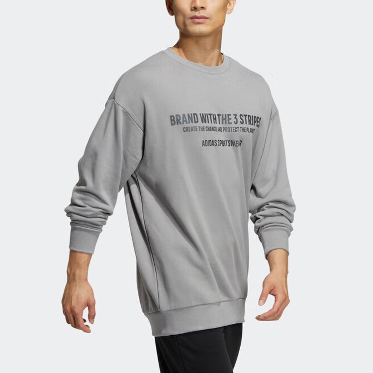 Men's adidas Alphabet Printing Pattern Round Neck Pullover Long Sleeves Light Grey HZ7020