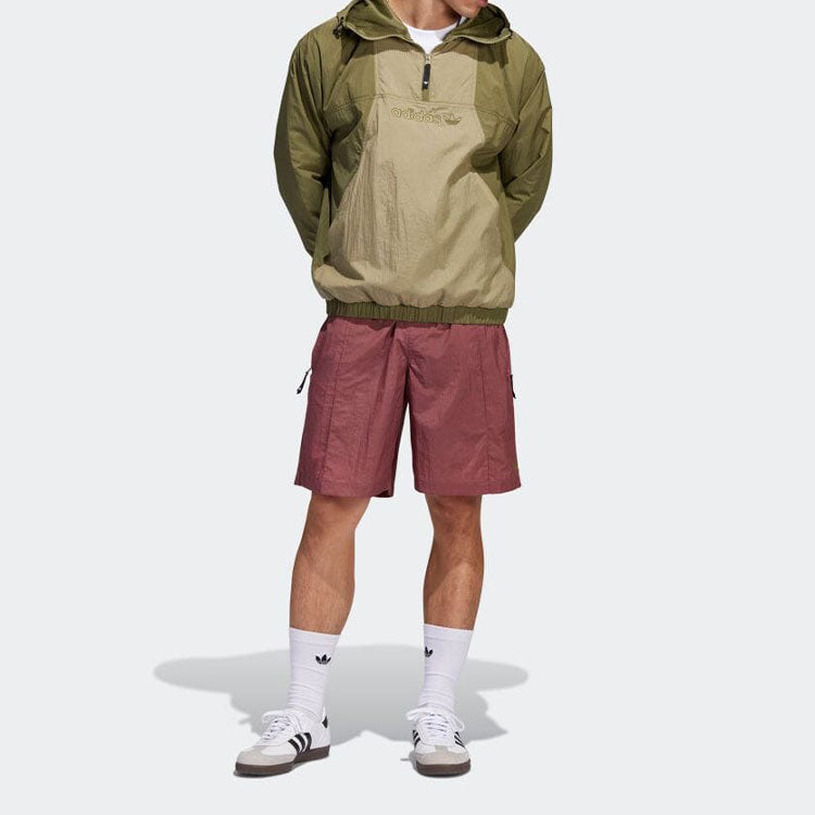 adidas Solid Color Elastic Waistband Straight Shorts Japanese Version Unisex Deep Red HA1291