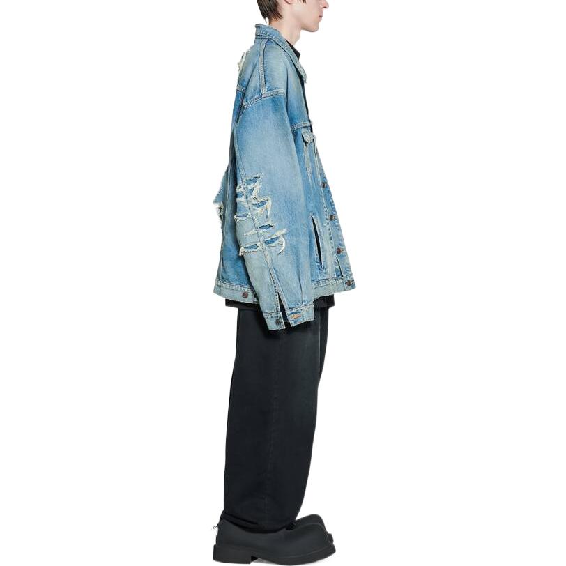 Balenciaga Destroyed Denim Jacket 'Blue' 727840TNW014268