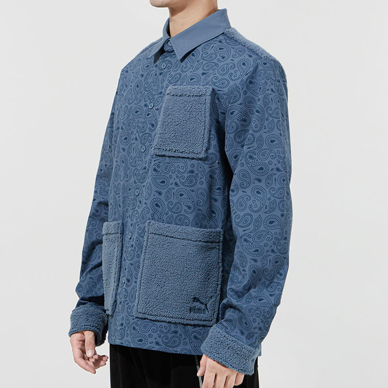 PUMA Paisley Woven Shirt cashew Pattern Multiple Pockets Jacket Blue 534978-64