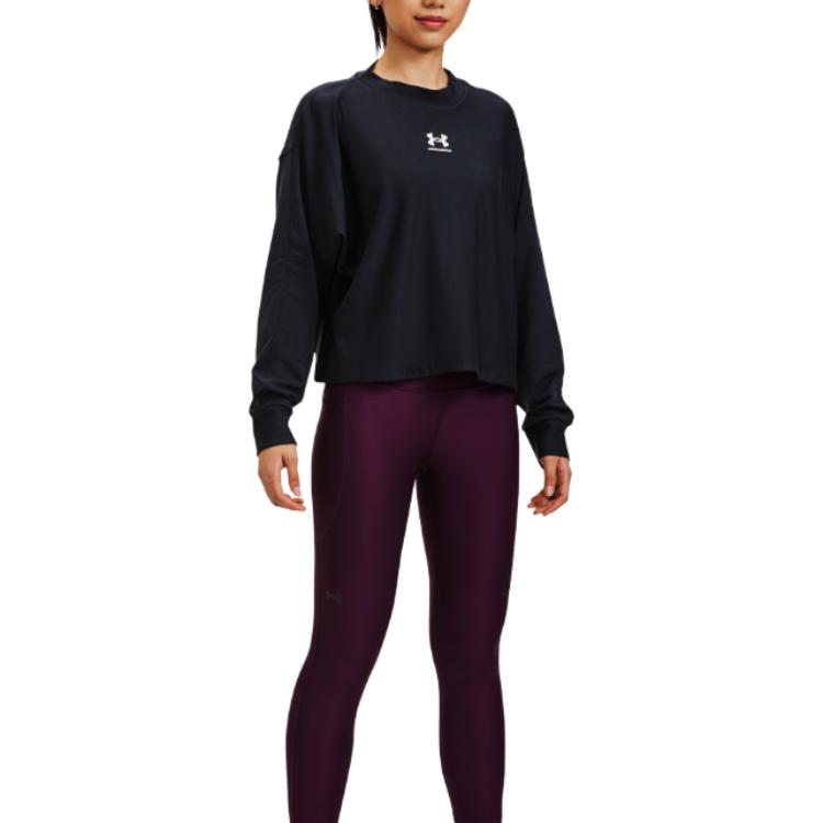 (WMNS) Under Armour Logo Rival Terry Oversized Crew 'Black' 1376995-001