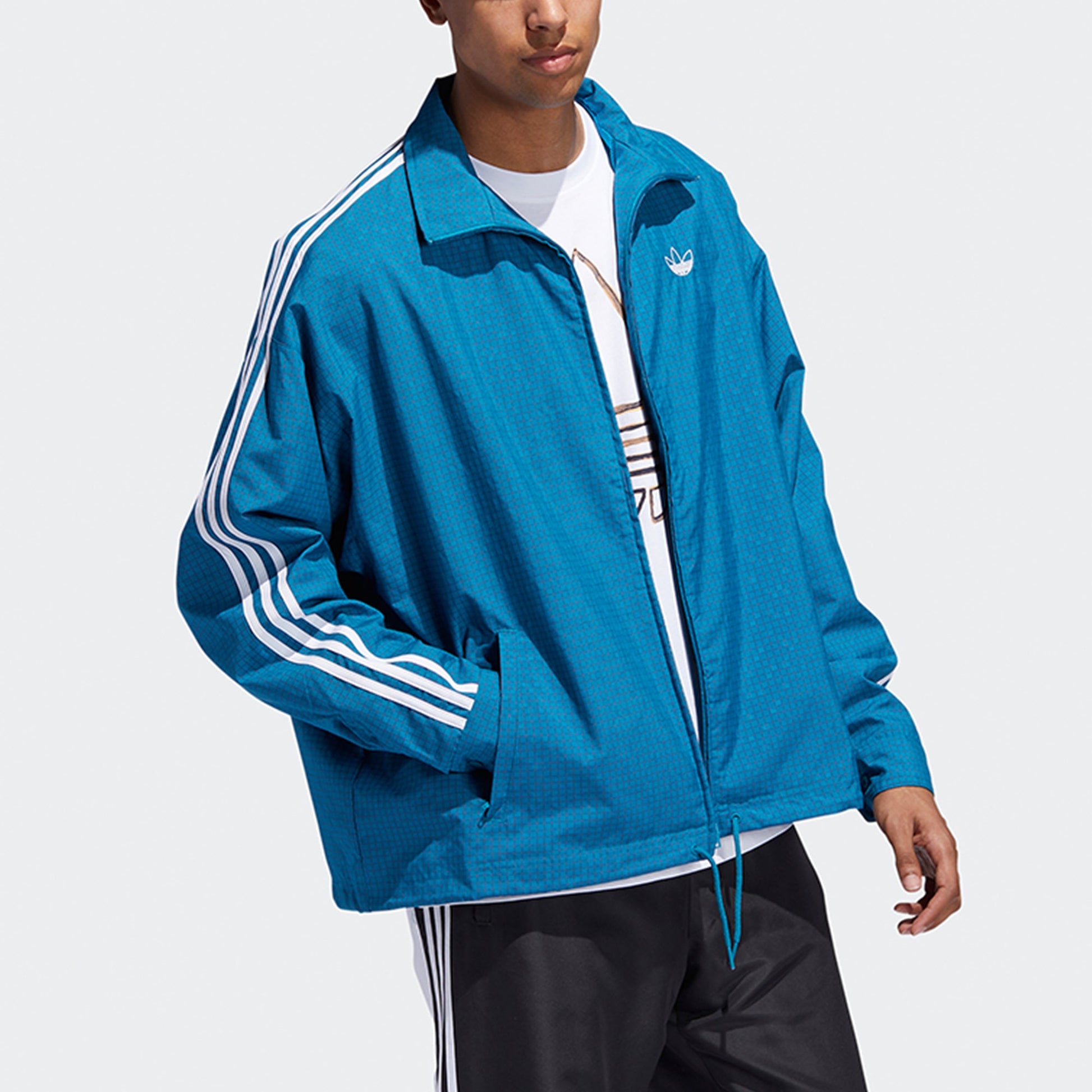 adidas originals Grid Wind Plaid Printing Sports Windproof Stand Collar Jacket Blue ED6269