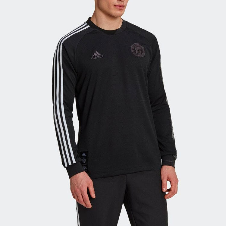 Men's adidas Stripe Round Neck Long Sleeves Black T-Shirt HG7747