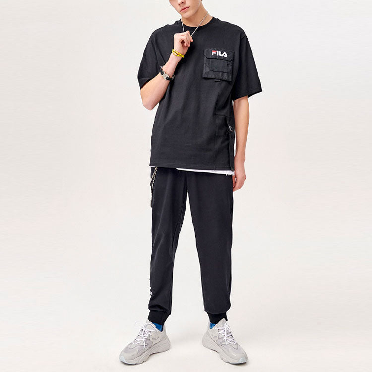 FILA FUSION Multiple Pockets Round Neck Pullover Short Sleeve Black T11M123106F-BK