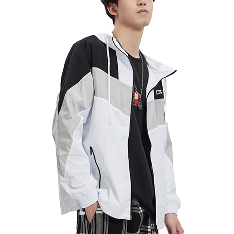 Li-Ning Sports Fashion Series Colorblock hooded Drawstring Loose Jacket 'White' AFDQ045-1