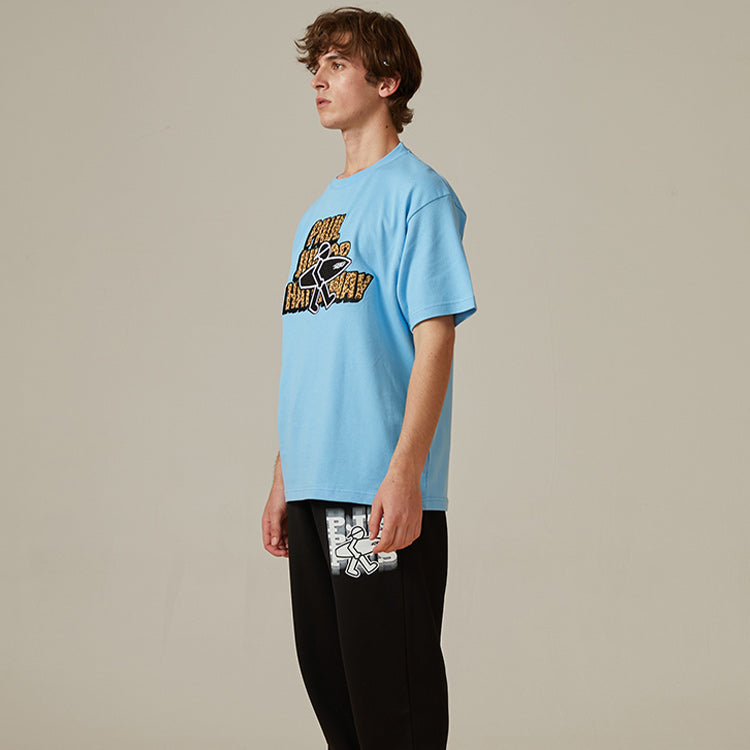 PJ's Vigor Leopard print Alphabet Pattern Short Sleeve Unisex Blue 20SSTS1019-P