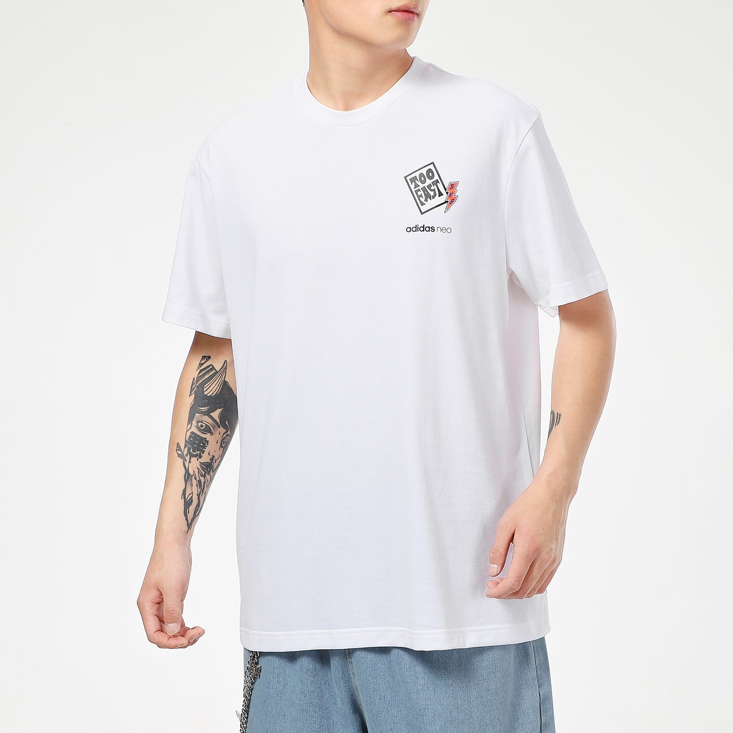 adidas neo Logo Printing Sports Short Sleeve White GP4810