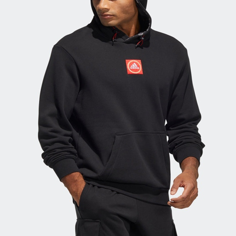 Men's adidas Cny Gfx Hood Limited Embroidered Pattern Sports Pullover Black HC0273