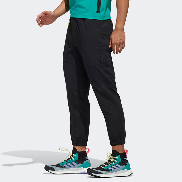 Men's adidas Solid Color Outdoor Sports Woven Breathable Long Pants/Trousers Black FN0857