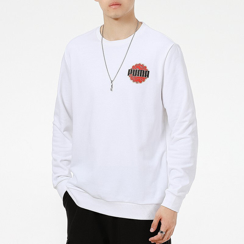 PUMA Logo Printing Sports Round Neck Pullover White 532912-02