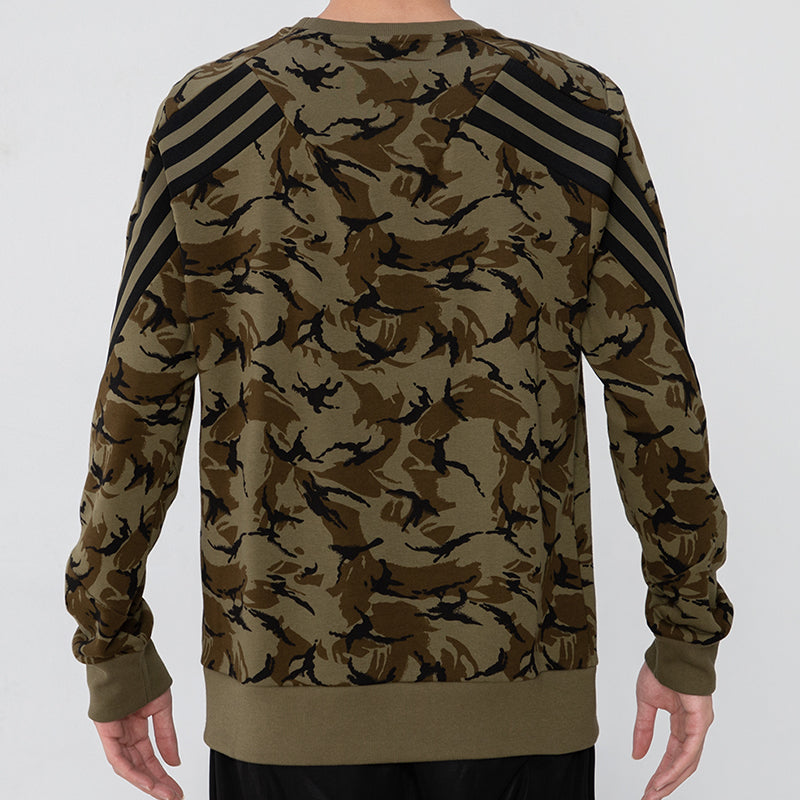 Men's adidas Camouflage Pattern Round Neck Long Sleeves Military Green H44169