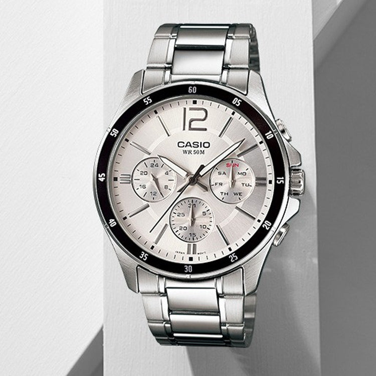 CASIO Waterproof Stainless Steel Strap Mens White Analog MTP-1374D-7A