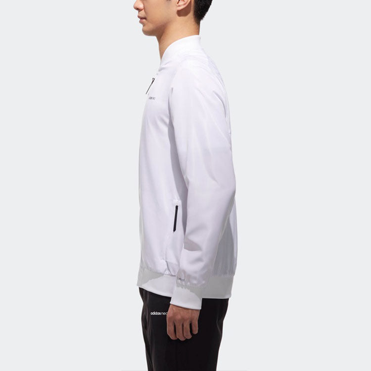 adidas neo Solid Color Casual Zipper aviator Jacket White DN7379