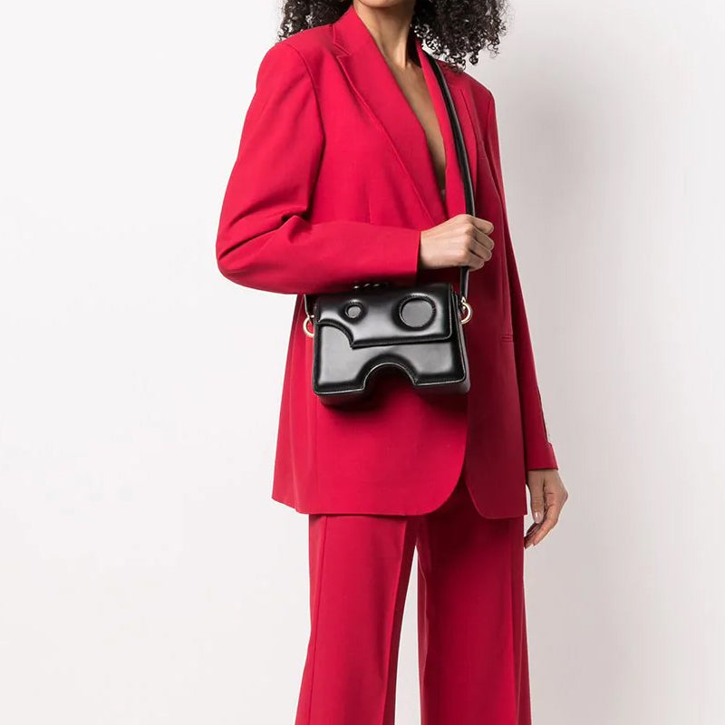 (WMNS) Off-White Genuine Leather 22 Burrow Single-Shoulder Bag Black OWNN005S21LEA0011000