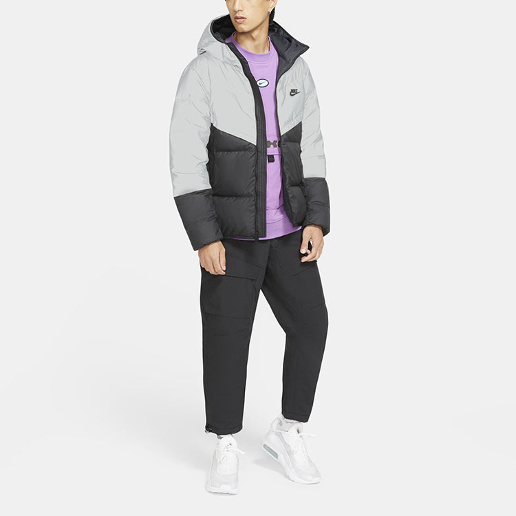 Nike Stay Warm Colorblock Reflective Casual hooded down Jacket Black Gray Colorblock CZ1493-010