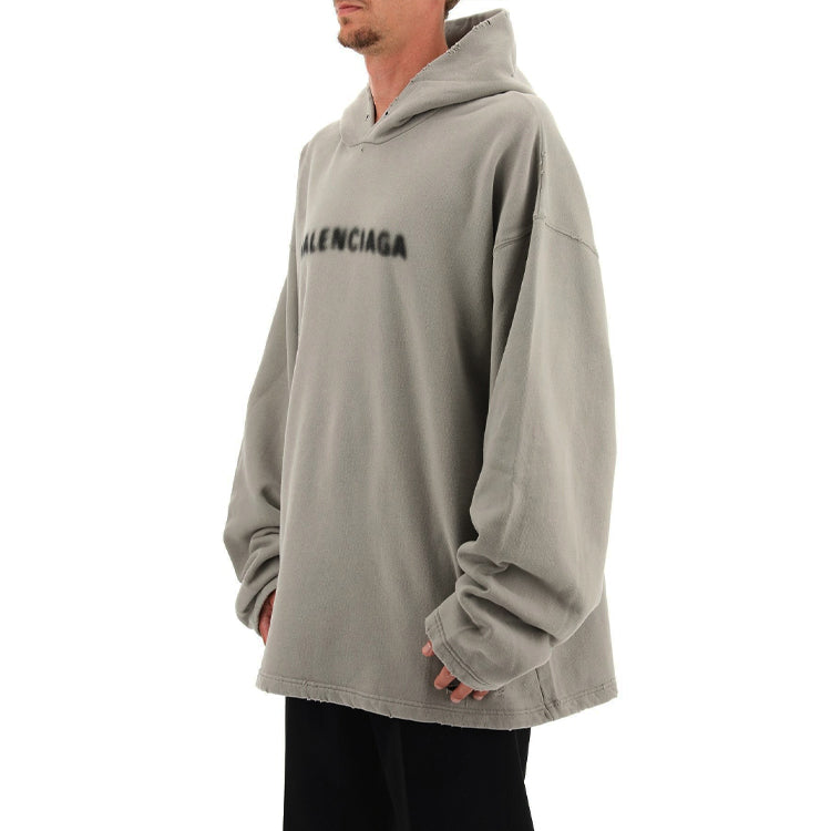 Balenciaga Blurred Logo Distress Hoodie 'Grey' 661711TKVD68174