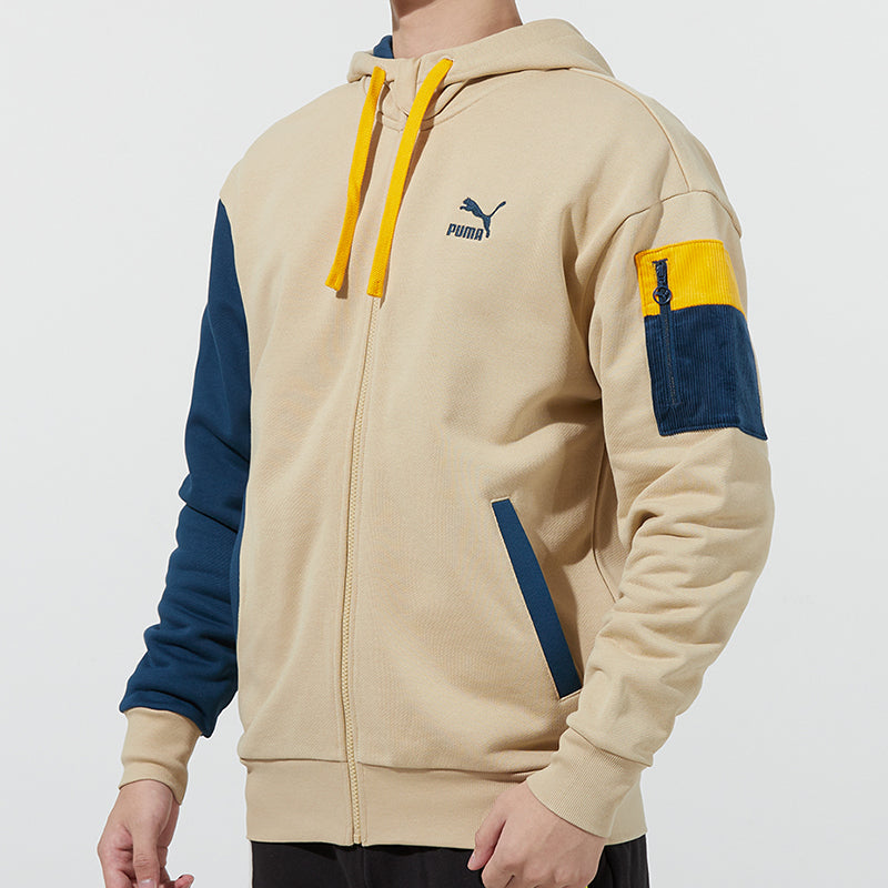 PUMA Retro Colorblock Knit hooded logo Jacket Creamy White 534813-12