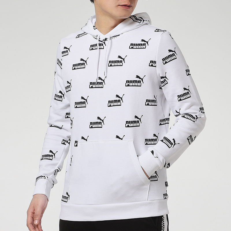 PUMA Logo Printed Casual Sports Hooded Sweater Men's White 588803-02