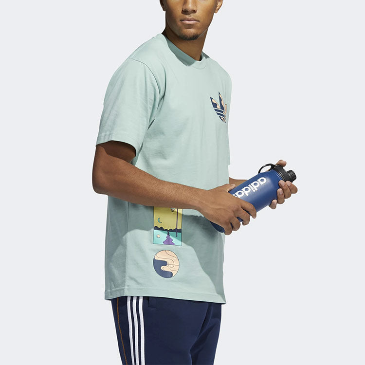 adidas originals Surreal Summer Sports Printing Knit Breathable Round Neck Short Sleeve Gray Green GN3903