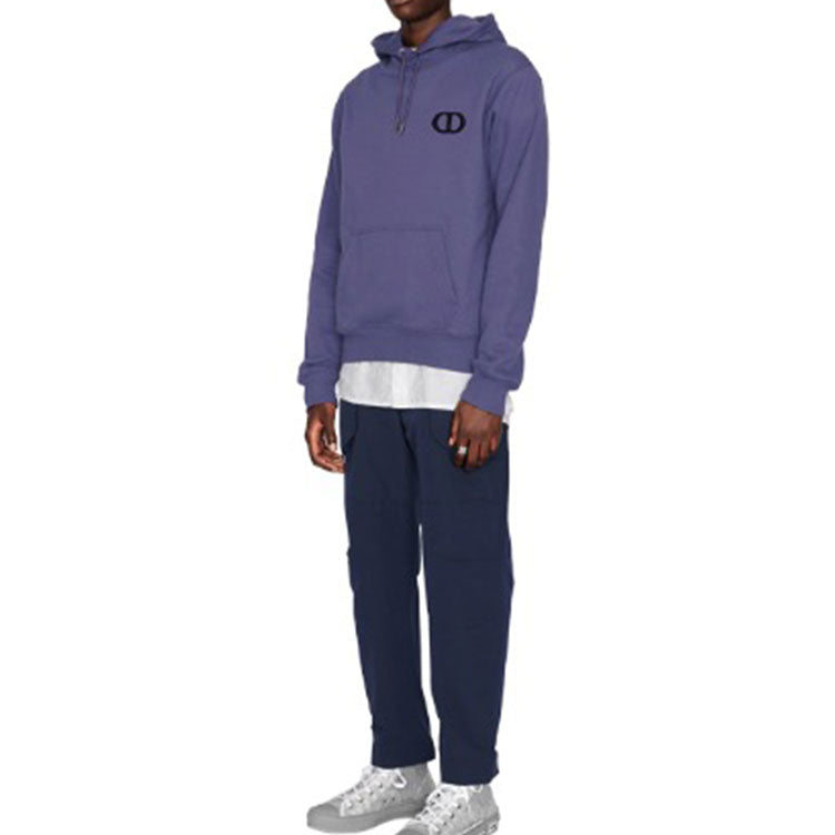 Men's DIOR FW21 Logo Alphabet Embroidered Solid Color Pullover Purple Blue 113J698A0531-485