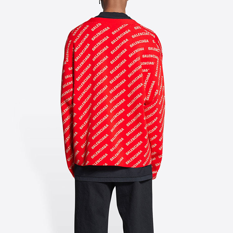 Balenciaga Mini Allover Logo Cardigan 'Red White' 699822T32336090