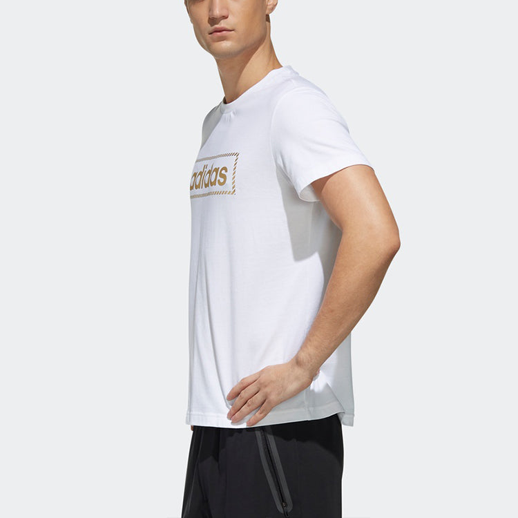 adidas Alphabet Printing Sports Stylish Round Neck Short Sleeve White DY8715