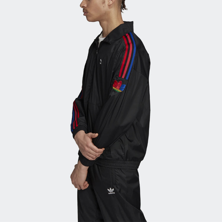 adidas originals Contrasting Colors Logo Printing Side Stripe Sports Jacket Black GE0841