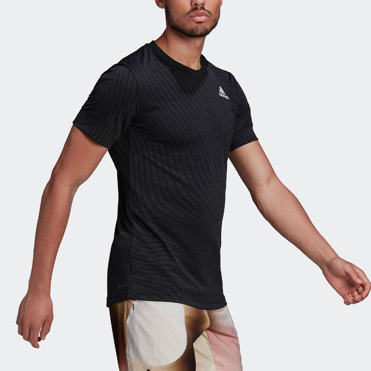 adidas Solid Color Logo Printing Round Neck Short Sleeve Black HB9143