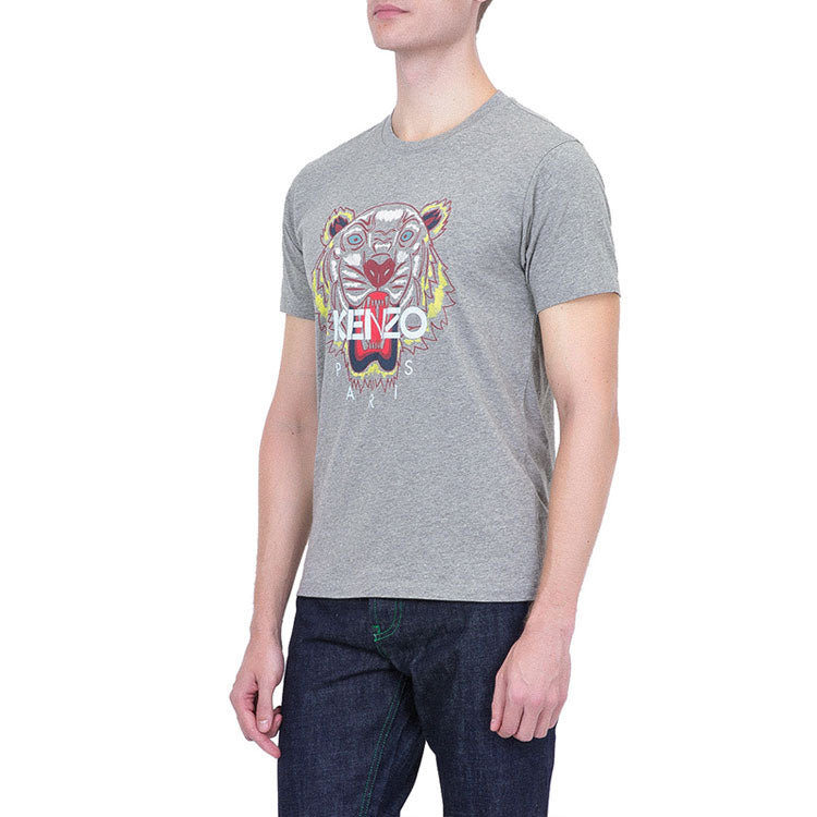Men's KENZO SS21 Tiger Head Pattern Round Neck Short Sleeve Gray F865TS0504YA-95