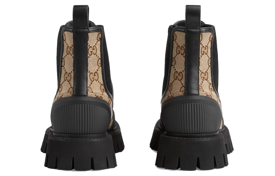 (WMNS) Gucci Casual Style Leather Logo Boots 'Beige Black' 751711-FABSQ-9751