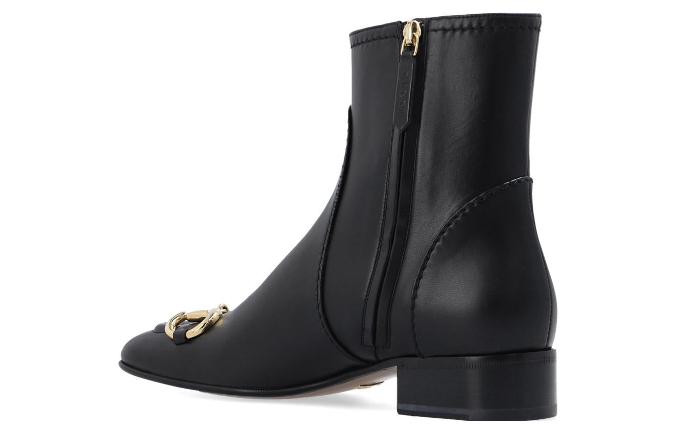 (WMNS) Gucci Horsebit Leather Ankle Boots 'Black' 673666-BKO00-1000