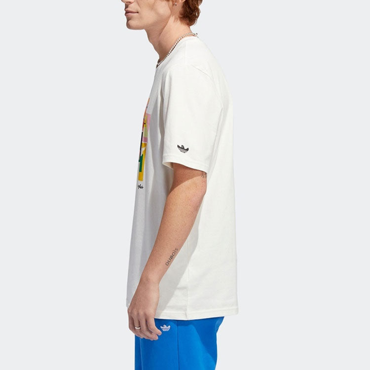 Men's adidas SS22 Pattern Printing Round Neck Short Sleeve White T-Shirt HM9247