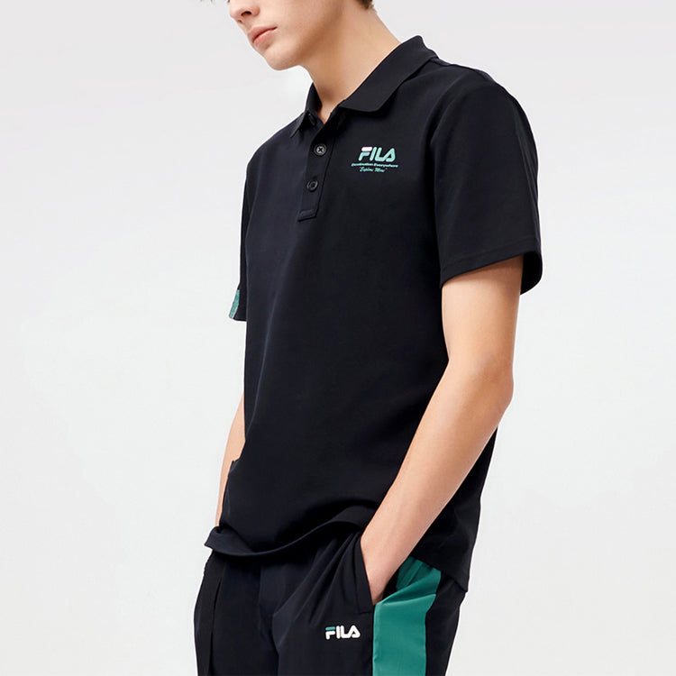 Men's FILA FUSION Logo Casual Sports Short Sleeve Polo Shirt Black T11M123101F-BK