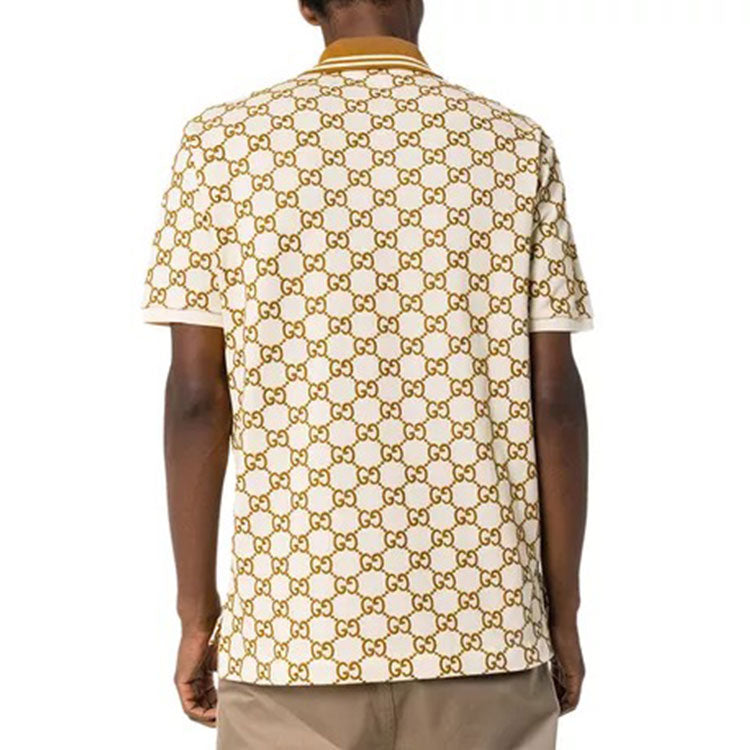 Men's Gucci Cotton Business Casual Short Sleeve Beige Polo Shirt 598956-XJB0U-9059