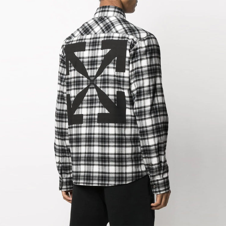 Off-White FW21 Plaid Large Arrow Printing Pattern Long Sleeves Shirt Version Black OMGA133R21FAB0021000-1