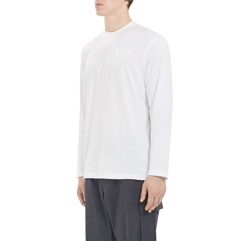 Men's Y-3 Round Neck Pullover Logo Long Sleeves White T-Shirt FN3362